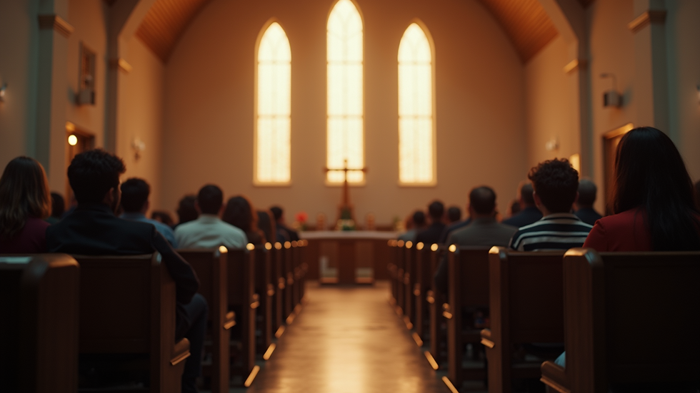Eye-level view of a Christadelphian meeting hall during a worship service