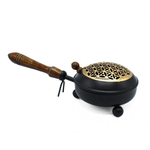 Miniature : Encensoir rituel pour travaux de sorcellerie ou fumigation de purification énergétique, avec manche en bois de manguier