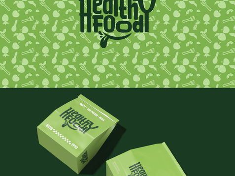 a green box that says healthy food on it