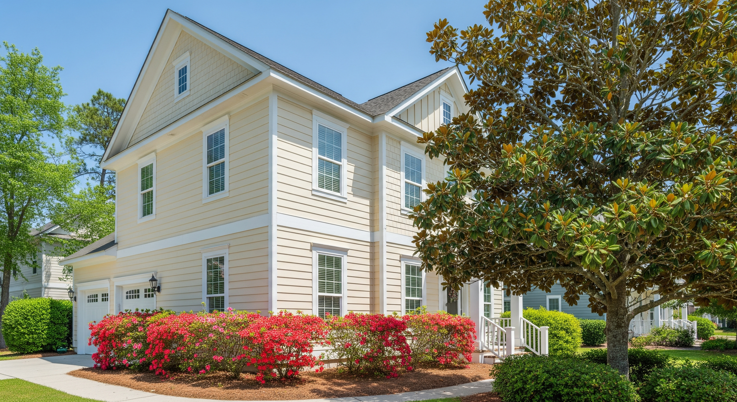 orange stains on exterior walls Wilmington NC clean cream Hardie-board siding