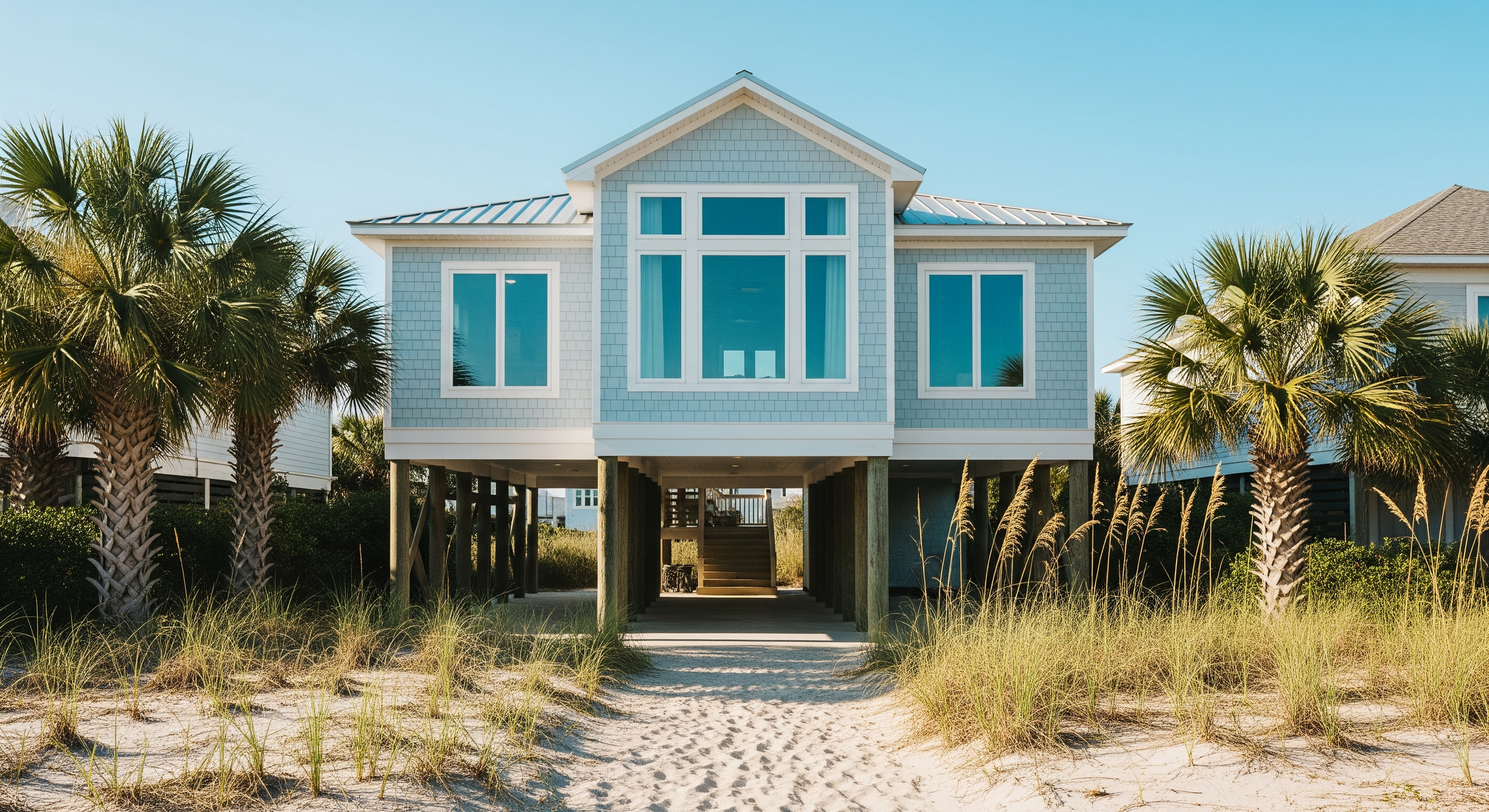 professional window cleaning Carolina Beach NC beach house with spotless salt-free glass
