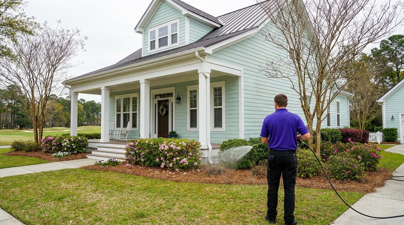 soft washing house siding in Magnolia Greens Leland NC