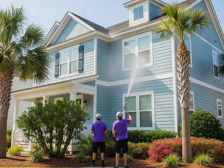 professional soft washing removing humidity damage on Carolina Beach home exterior