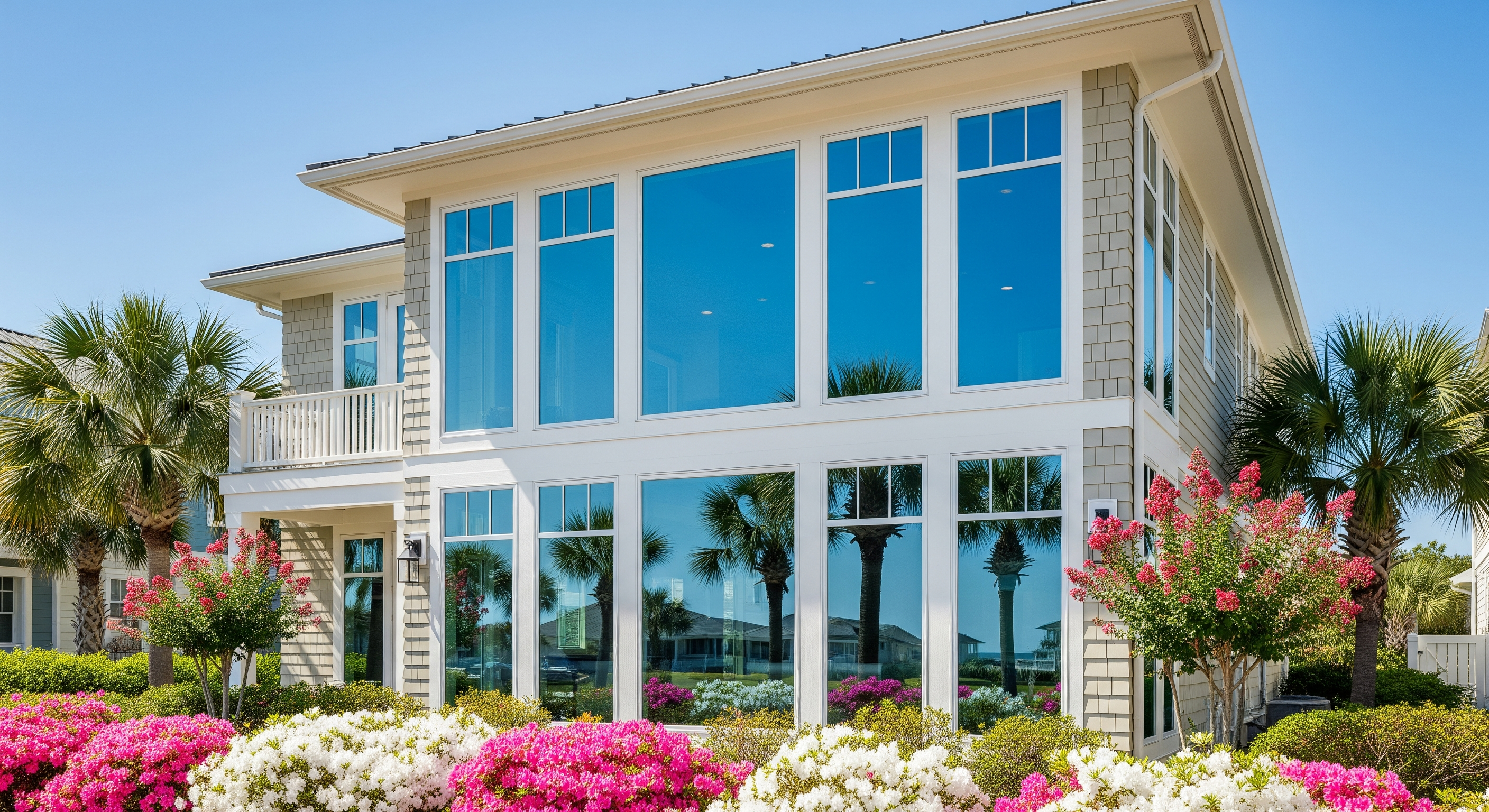 Hard water deposits on windows Wrightsville Beach NC