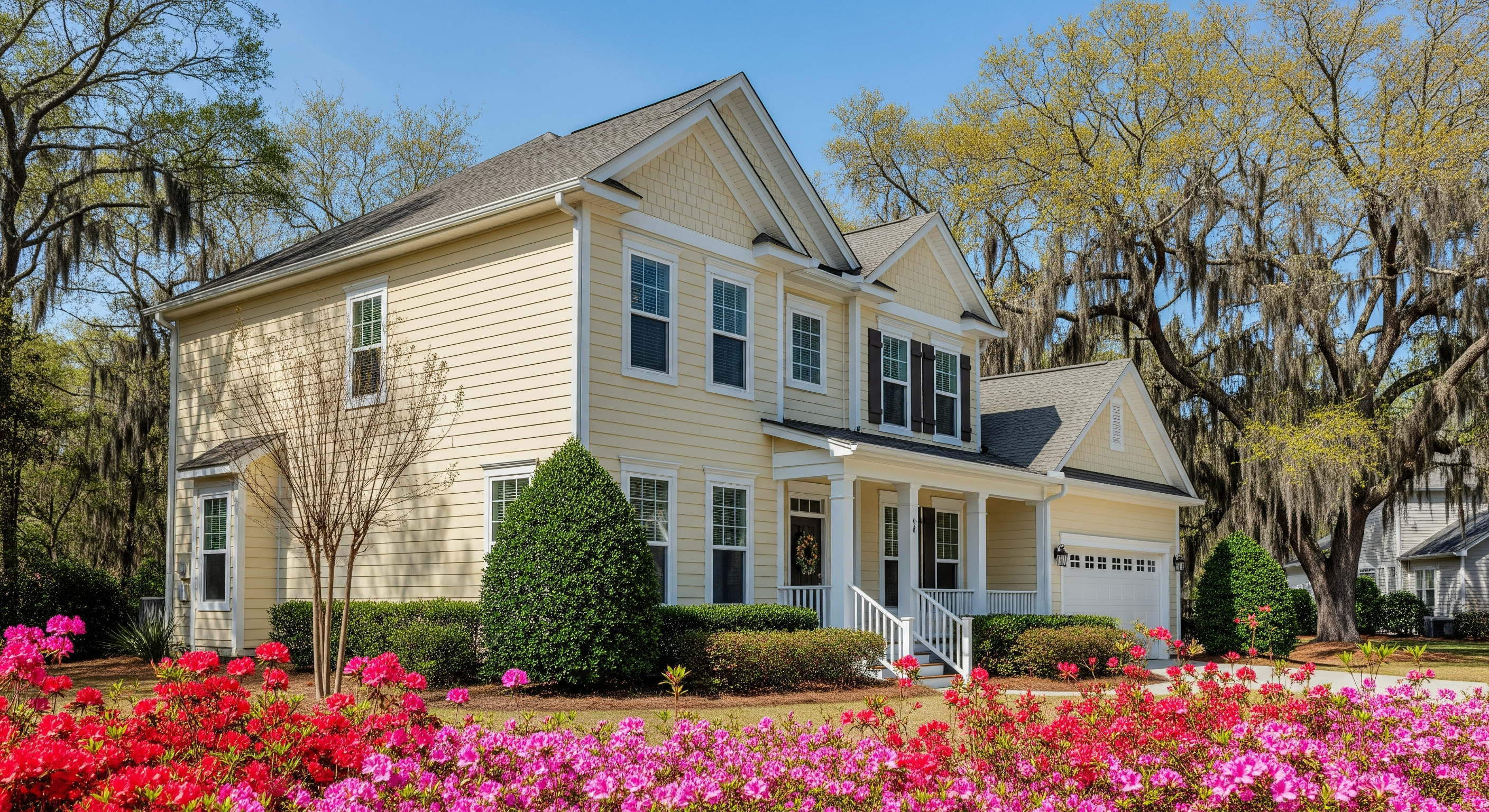 exterior house cleaning Leland NC clean pale yellow Hardie board siding