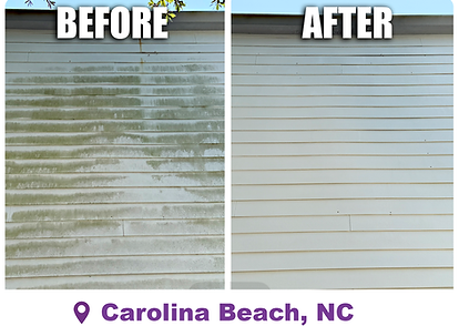 Before and after house washing in Carolina Beach, NC - green algae removed from siding