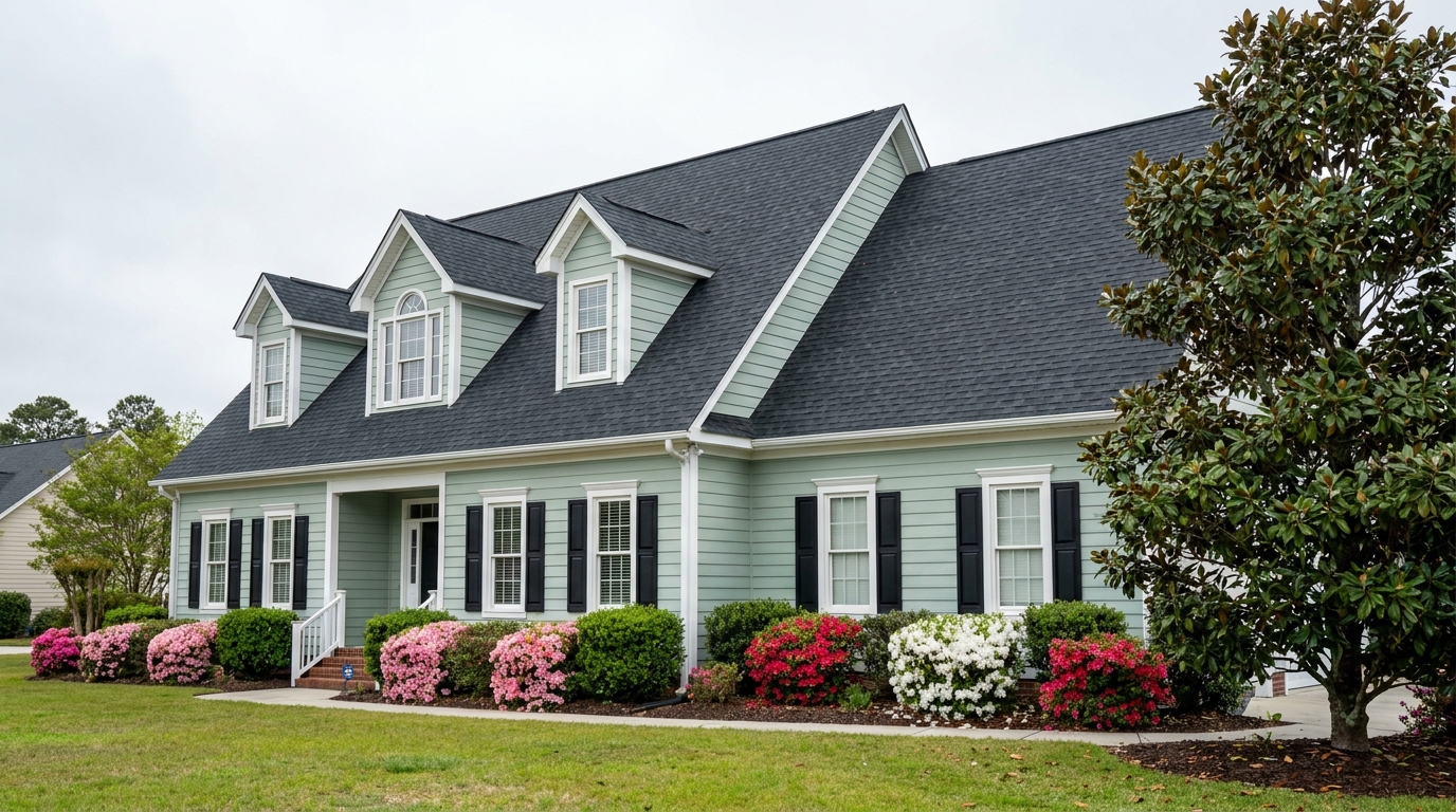 clean asphalt shingle roof after black algae removal Brunswick County NC