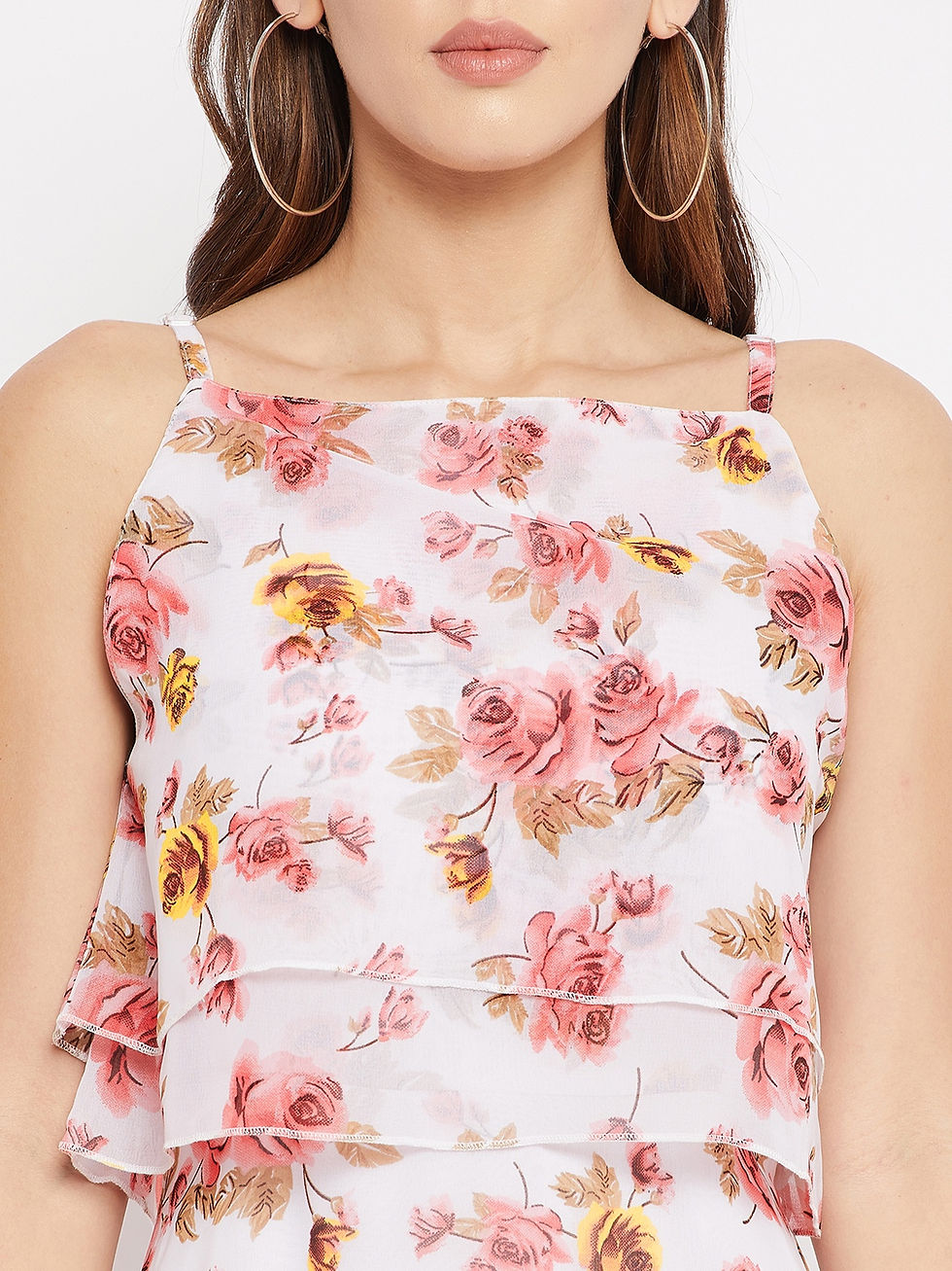 Thumbnail: Rose printed strappy double layered dress