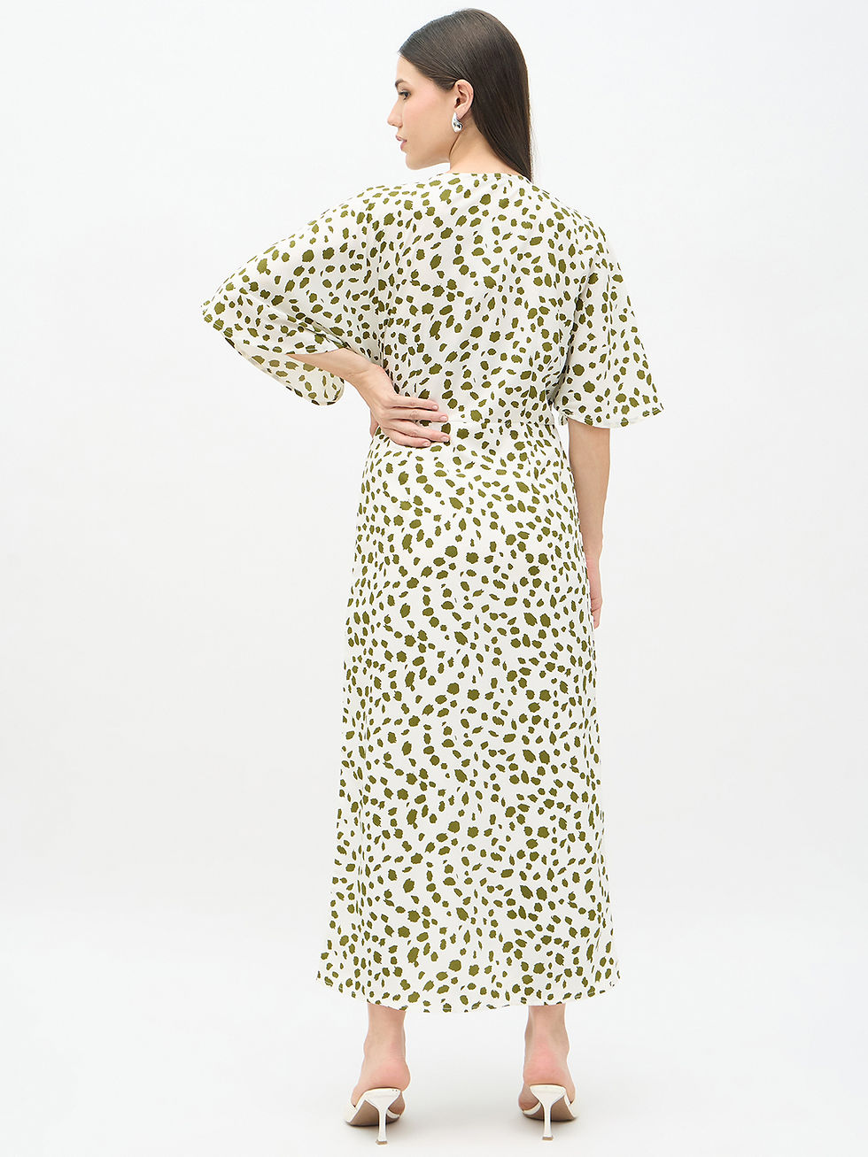 Thumbnail: CHEETA PRINT OLIVE LONG WRAP DRESS
