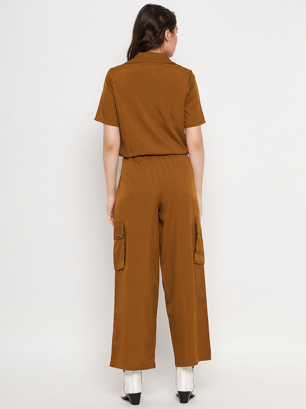 Thumbnail: Dark Khaki Long Cargo Pocket Jumpsuit