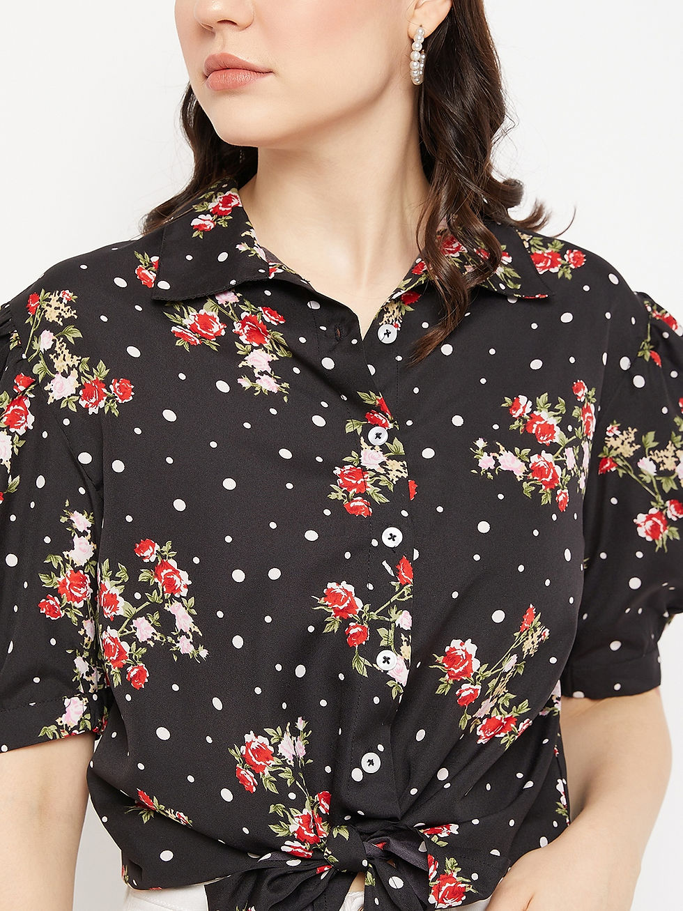 Thumbnail: BLACK ROSE PRINT KNOTTED TOP