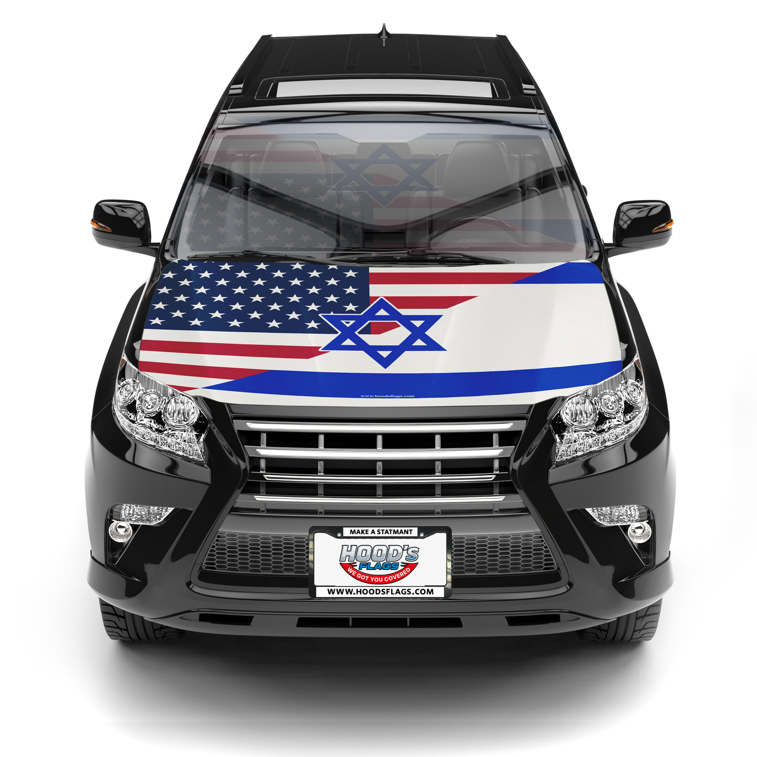 black-vehicle-with-USA-and-Israel-hood-cover