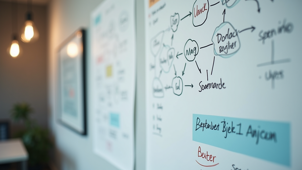 Close-up view of a whiteboard with project planning notes and diagrams