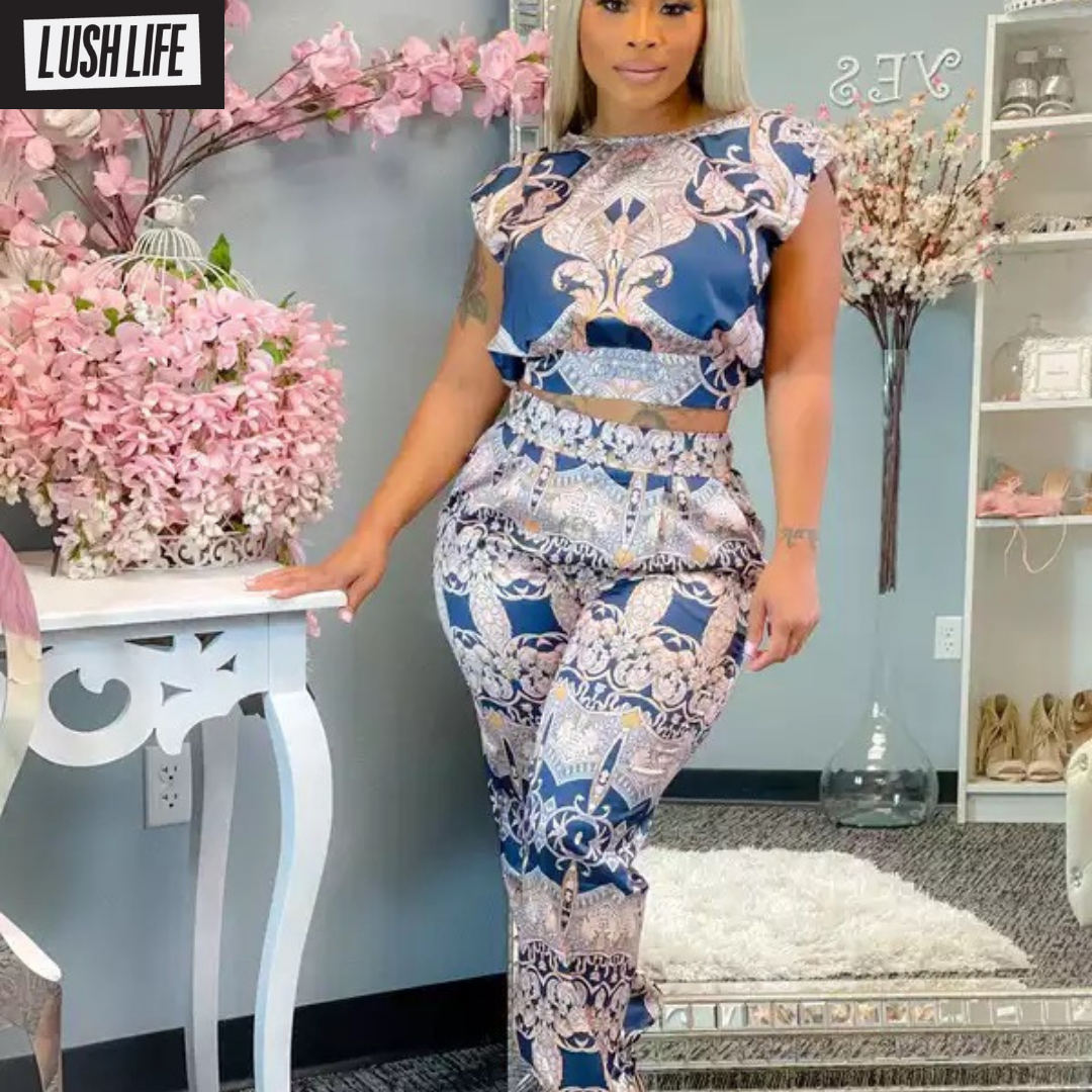 Satin Floral Pants Set