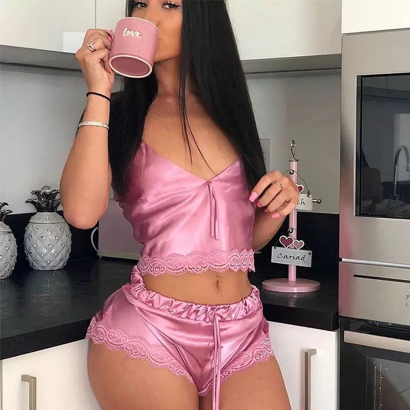 Thumbnail: Satin Crop Loungewear Set