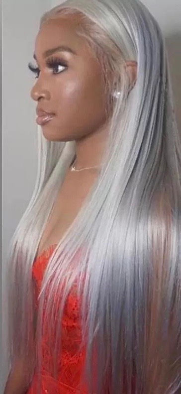 Straight Grey Lace Frontal Wig Brazilian Human Hair