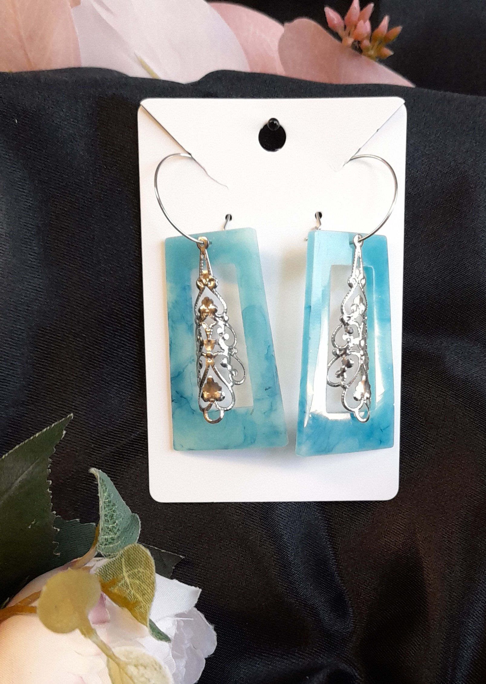 CLEARANCE- Blue Swirl drop Hoop Earrings