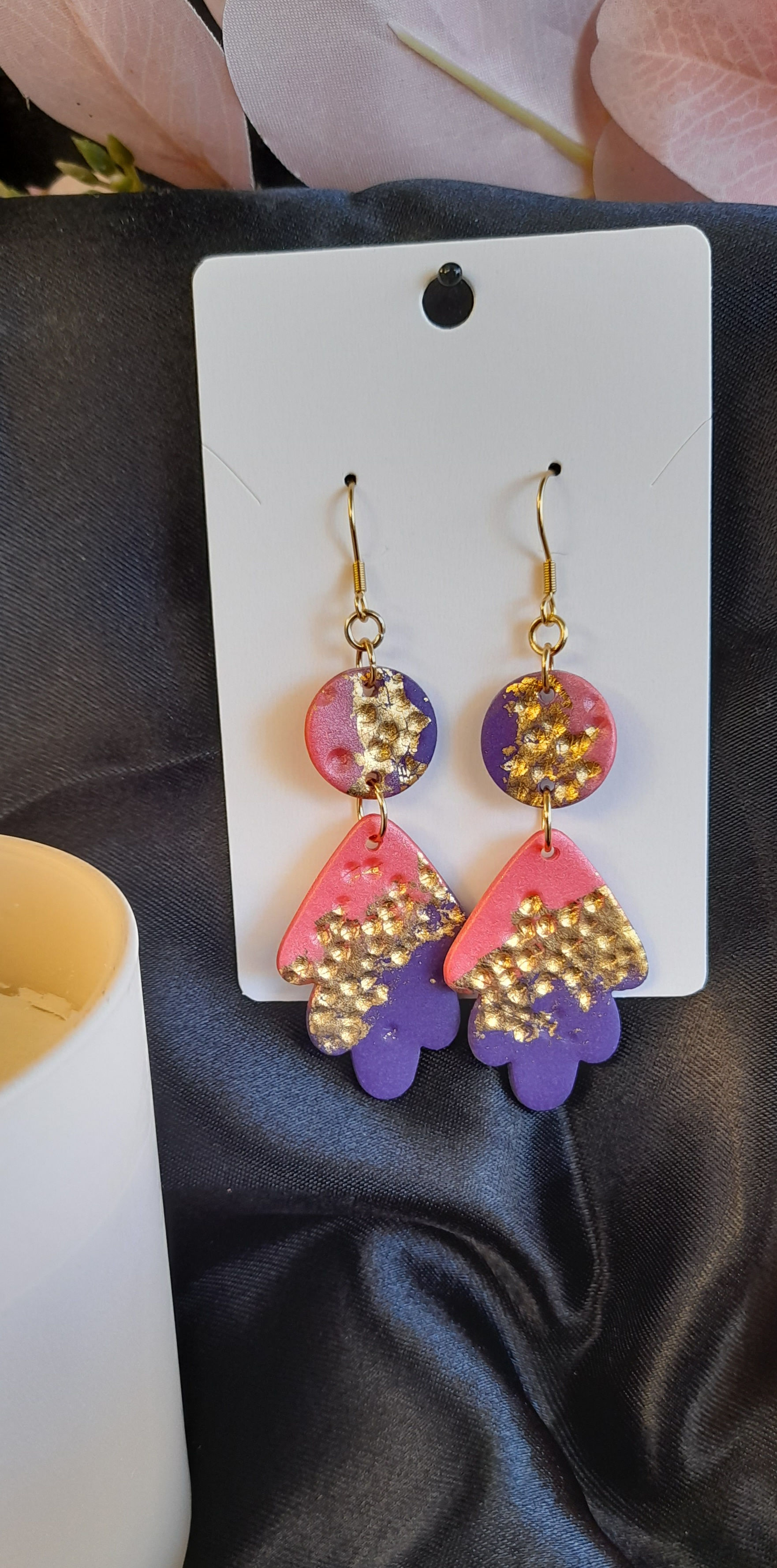 Pink and Purple double drop Earrings