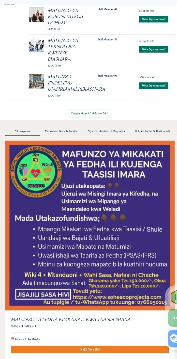 Mafunzo yanayotolewa kwa bei nafuu