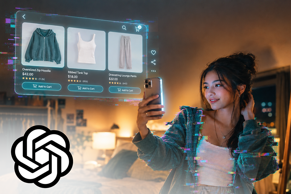 Creative AI rendering of a lady trying on the features