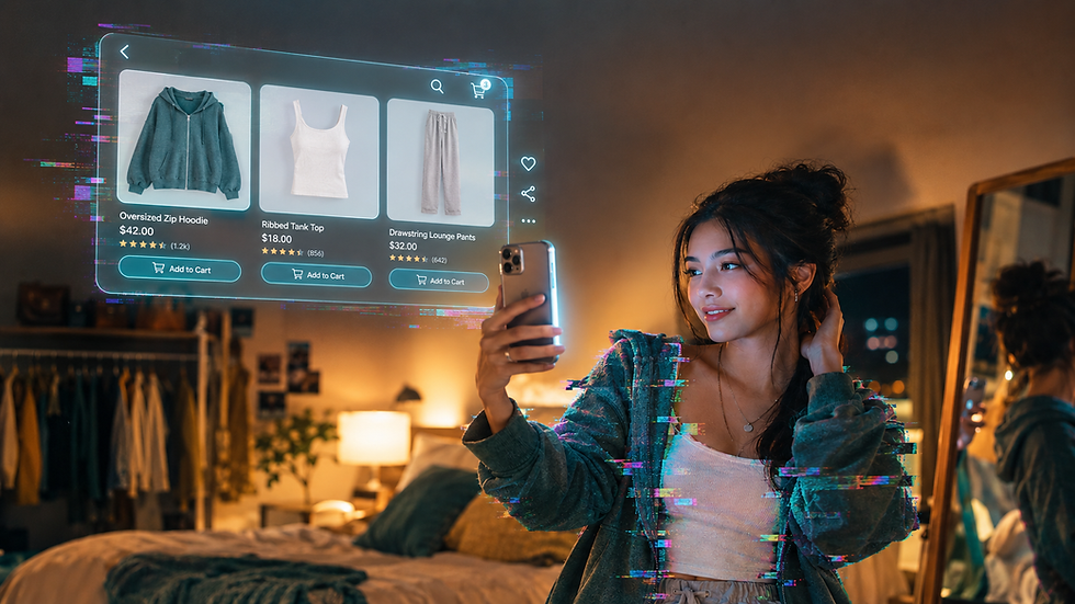 Creative AI rendering of a lady trying on the features