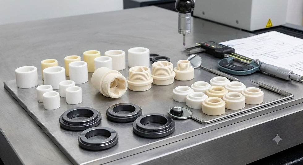 Technical ceramic wear parts including silicon carbide seal faces, alumina nozzles, zirconia valve seats, and precision bushings.