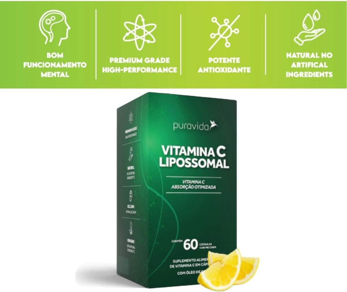 Vitamina C Lipossomal 1100mg, 60caps Puravida, Pura Vida