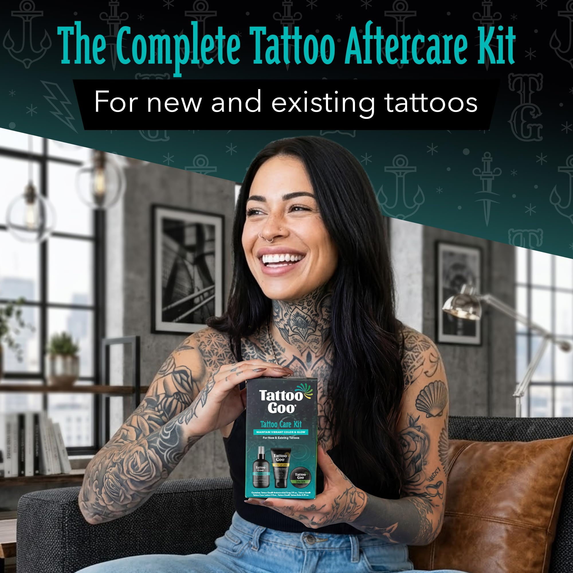 Tattoo Goo Aftercare Kit Includes Antimicrobial Soap, Balm, and Lotion, Tatto...