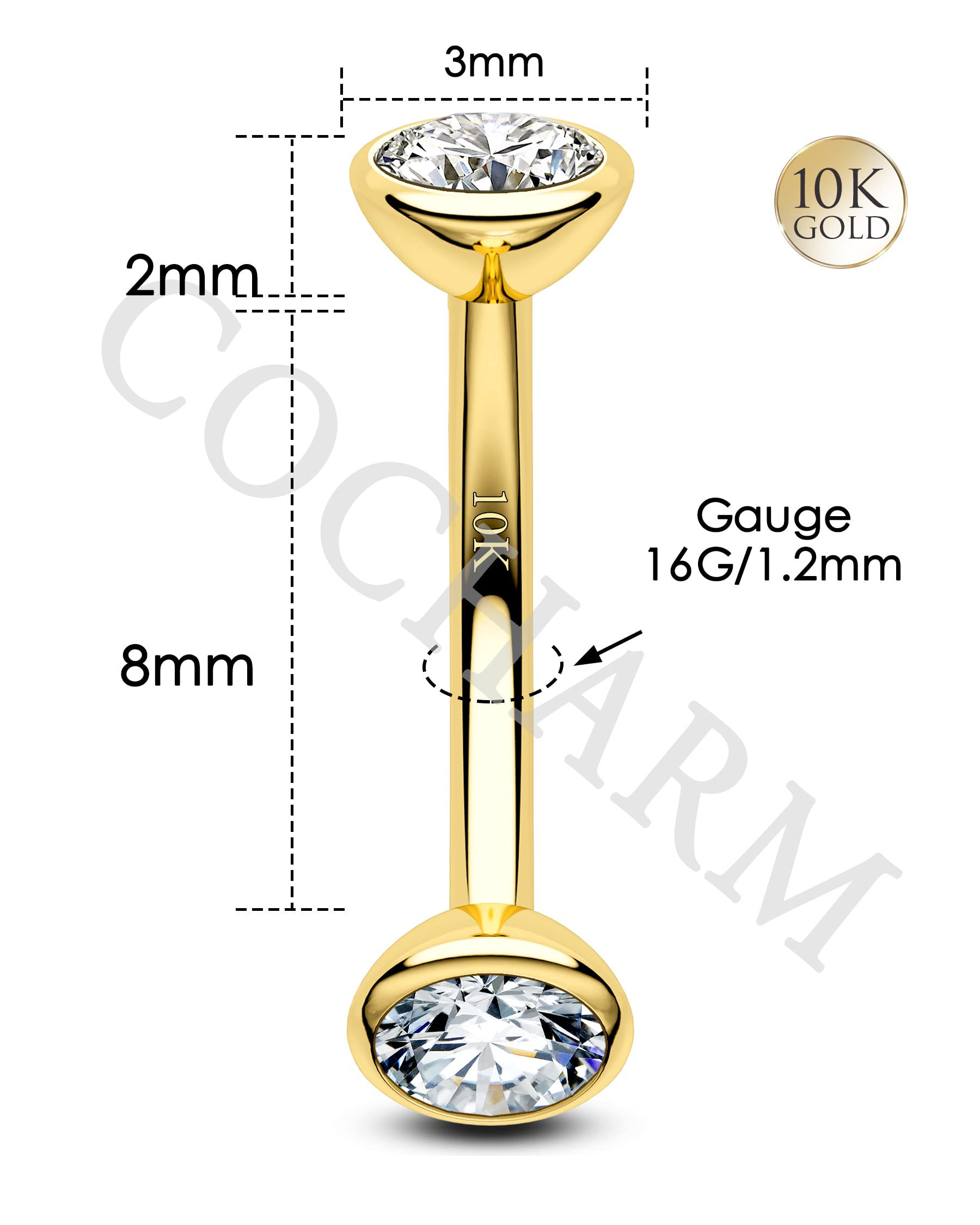 COCHARM 14K 10K Gold Rook Earrings Real Gold Eyebrow Rings 16g Yellow Gold Ro...
