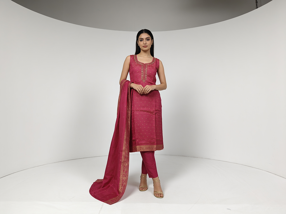 VIBRANT PINK JARI-DESIGNED KURTI-SET