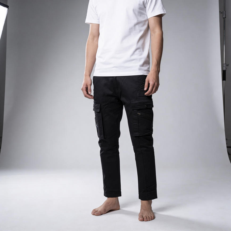 black cargo twill cotton pant