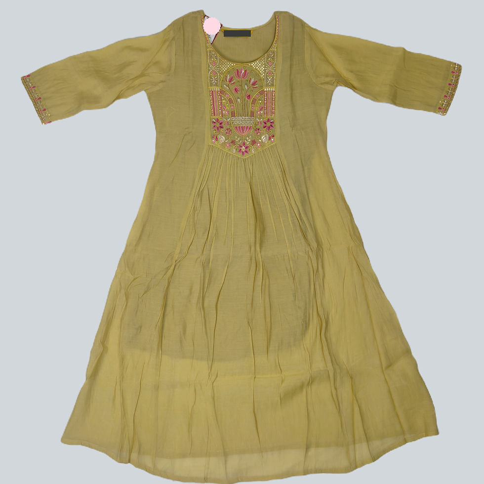 MUSTARD MUL-CHANDERI EMBROIDERED KURTA-SET