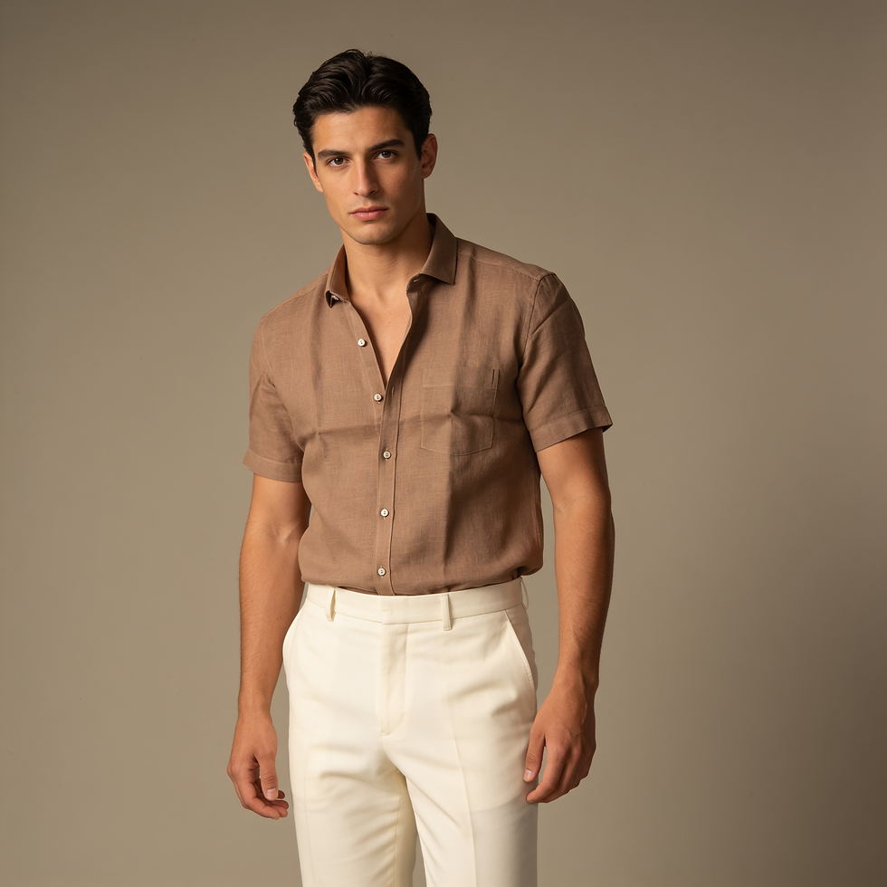 short-sleeve linen solid shirt