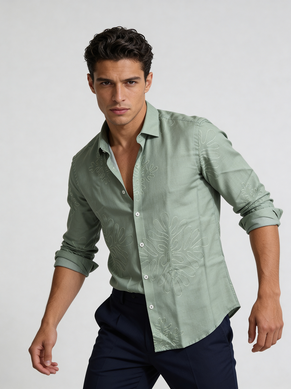 embroidered leaf shirt