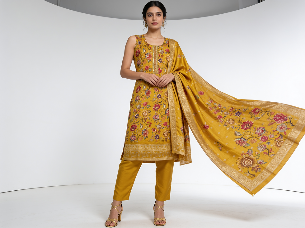 MUSTARD YELLOW FLORAL PRINT KURTI-SET