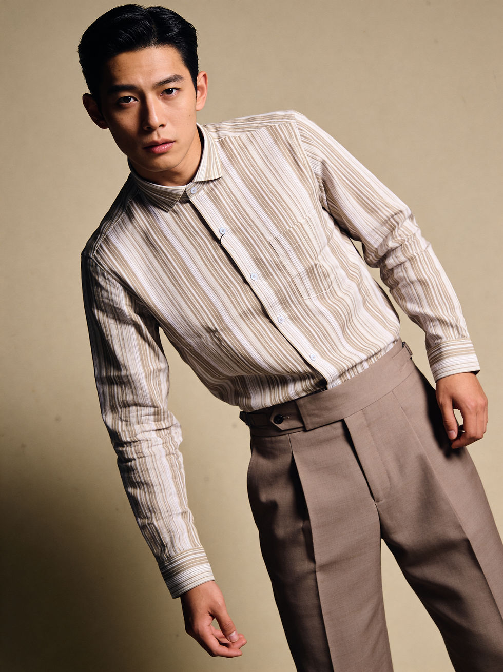 brown striped linen shirt