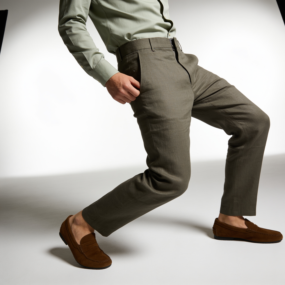LINEN BLEND FLAT STRAIGHT FIT FORMAL PANT