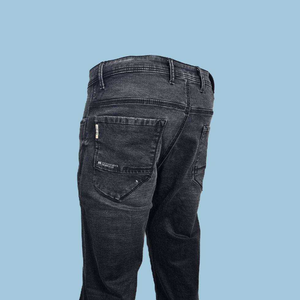 Back view of dark navy-black wash jeans pockets