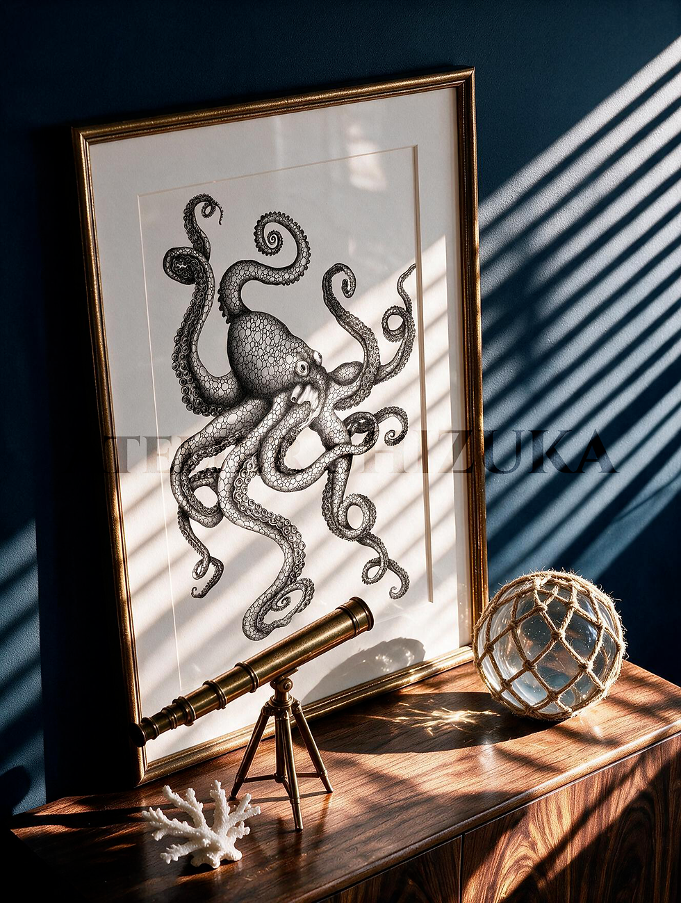 Jeux de lumières sur un cadre d'illustration d'une pieuvre