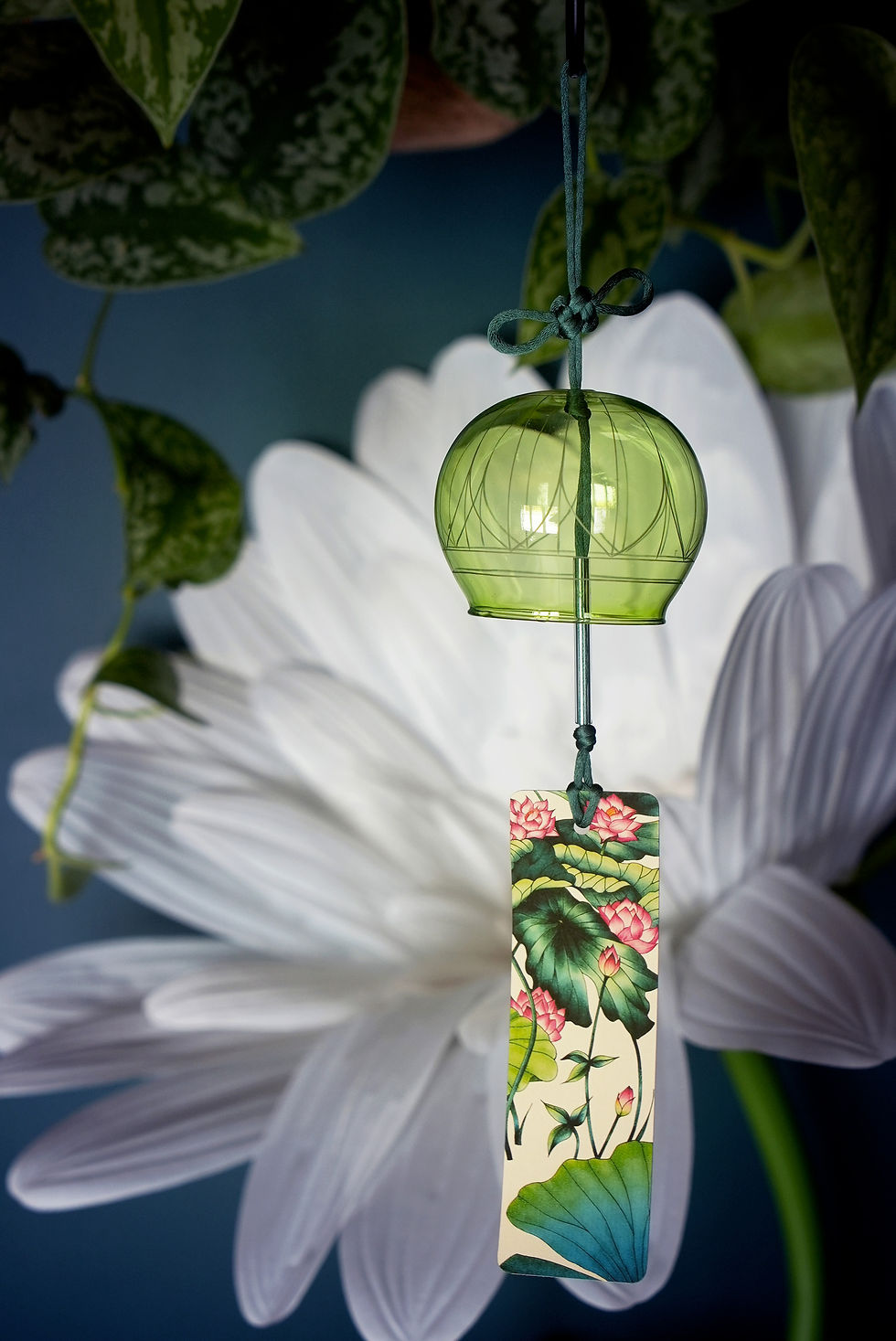 Carillon lotus en verre - gravure artisanale