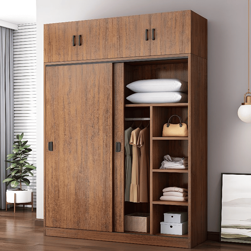 Küçük resim: DLP-030 Modern Ahşap Gardırop Kapaklı Raflı Askılıklı