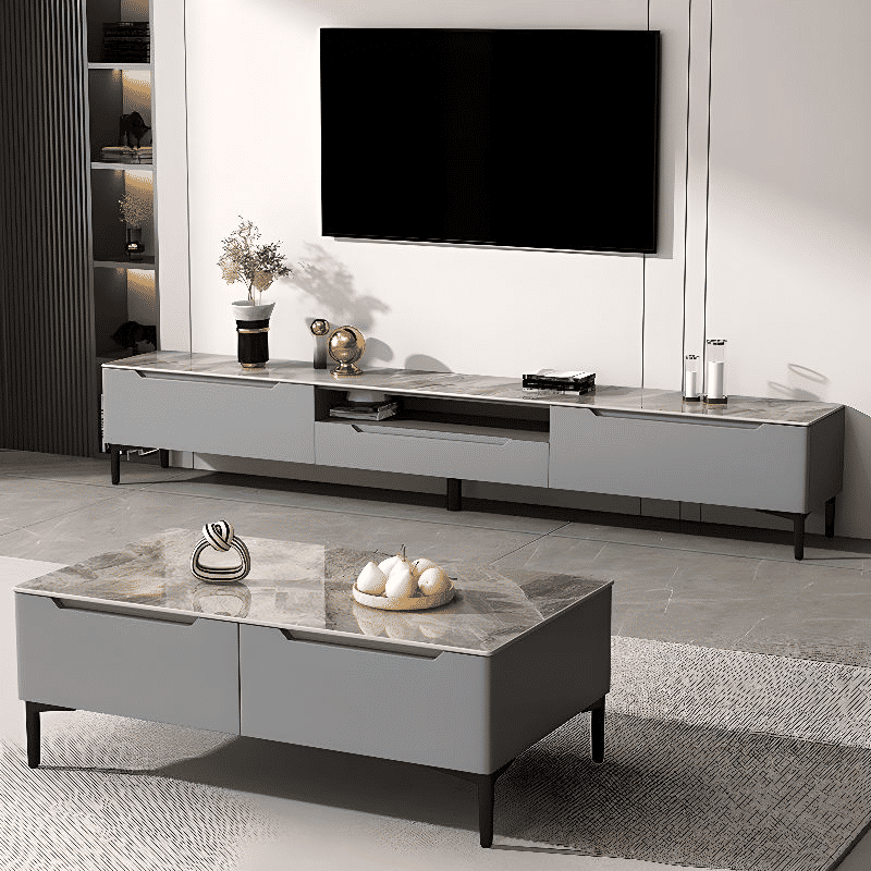 Küçük resim: KTV-024 Modern Dikdörtgen TV Sehpası MDF 3 Çekmeceli Raflı