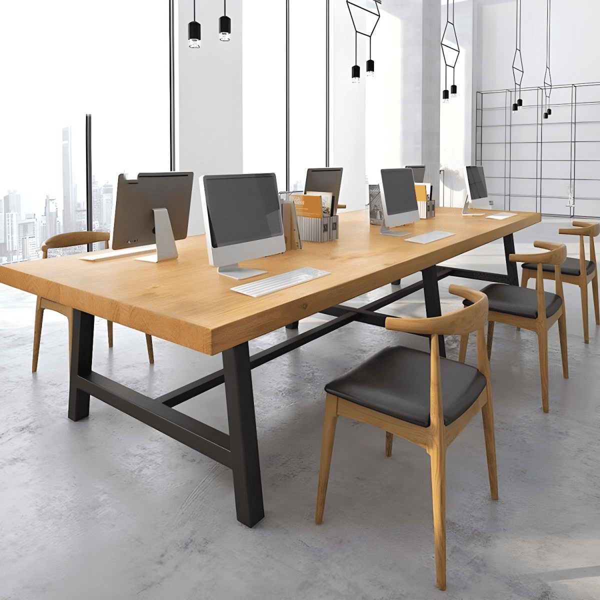 YMK3299 Masif Ahşap Yemek Masası, Metal Ayaklı, Doğal Ahşap