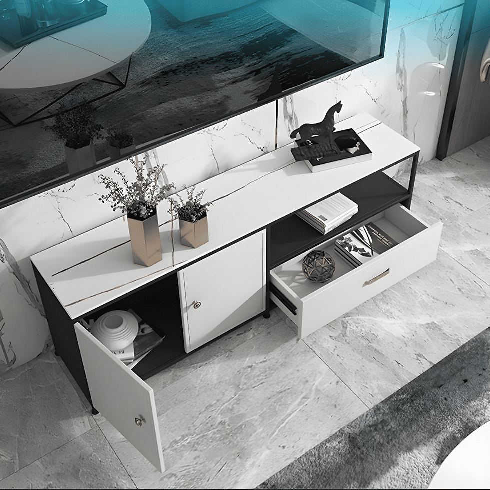 Küçük resim: KTV-010 Modern Dikdörtgen TV Sehpası Taş Metal Ayaklı
