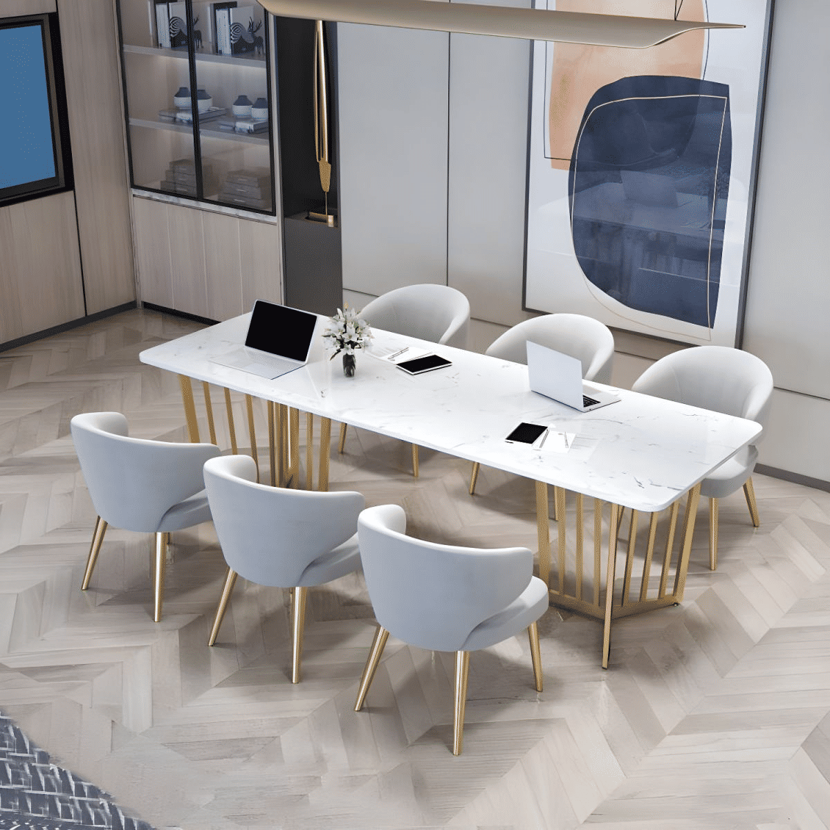 KC-0239 Glam MDF Ofis ve Yemek Masası Metal Kızak Ayaklı