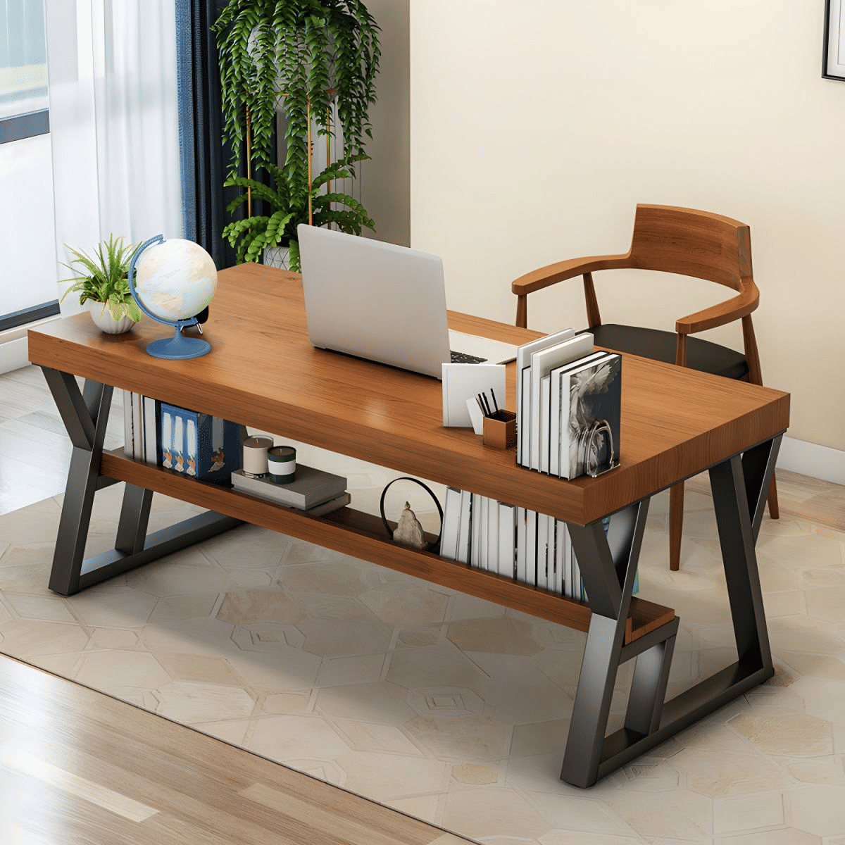 KC-0246 Endüstriyel MDF Bilgisayar Masası, Metal Çalışma Masası 200 cm