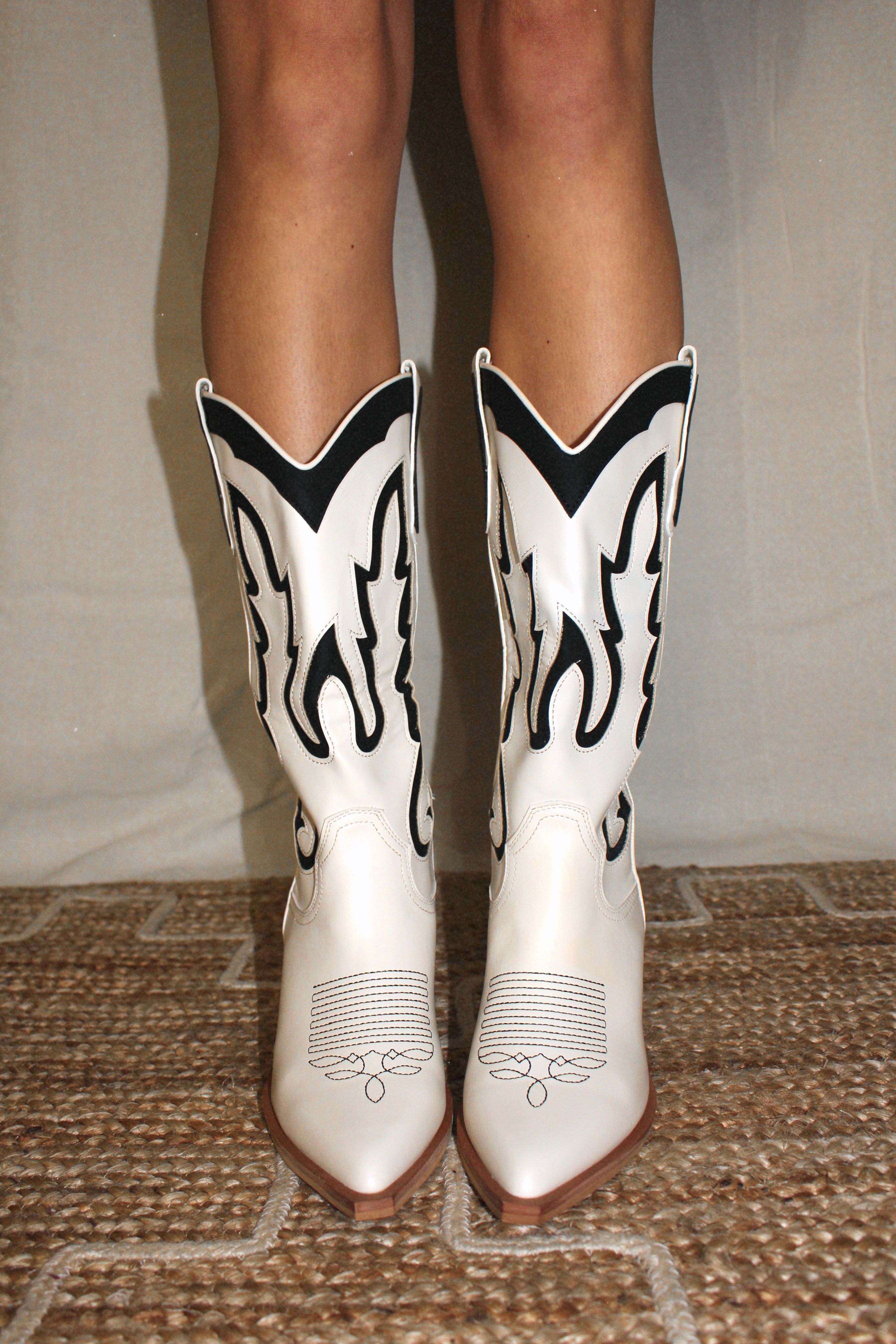 Ivory and Black Cowboy Boots