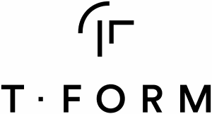 A black and white client logo with a symbol and the word "form" below.