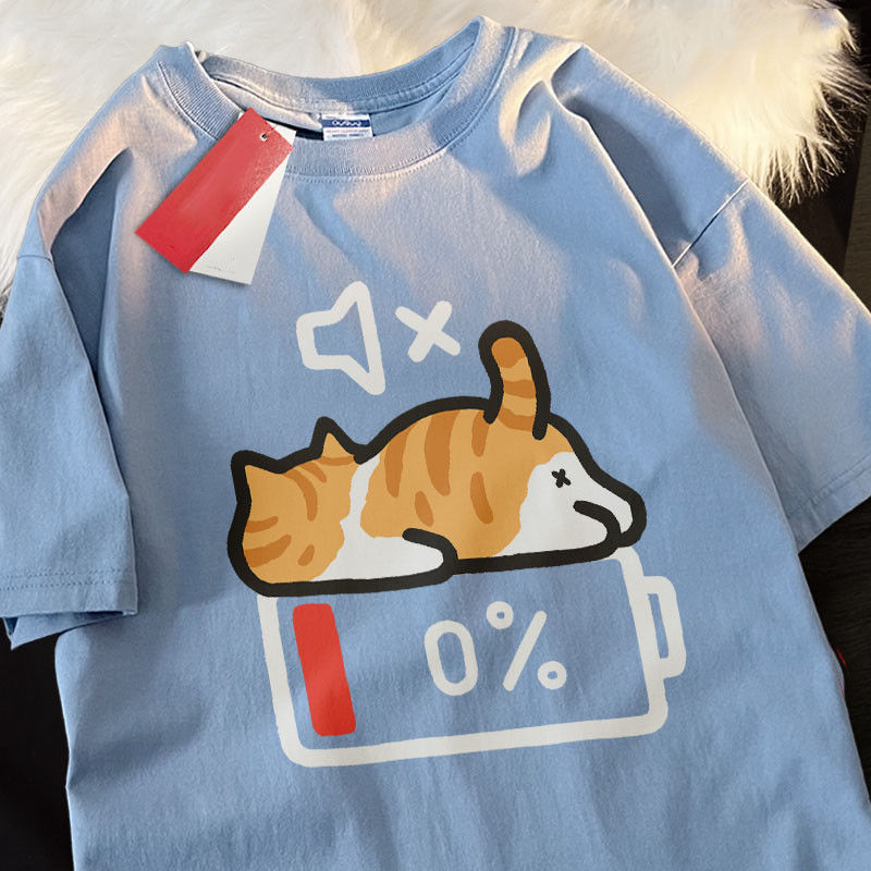 Thumbnail: Retro Style Cat Printing Loose Short-sleeved T-shirt Pregnant Woman with Summer 