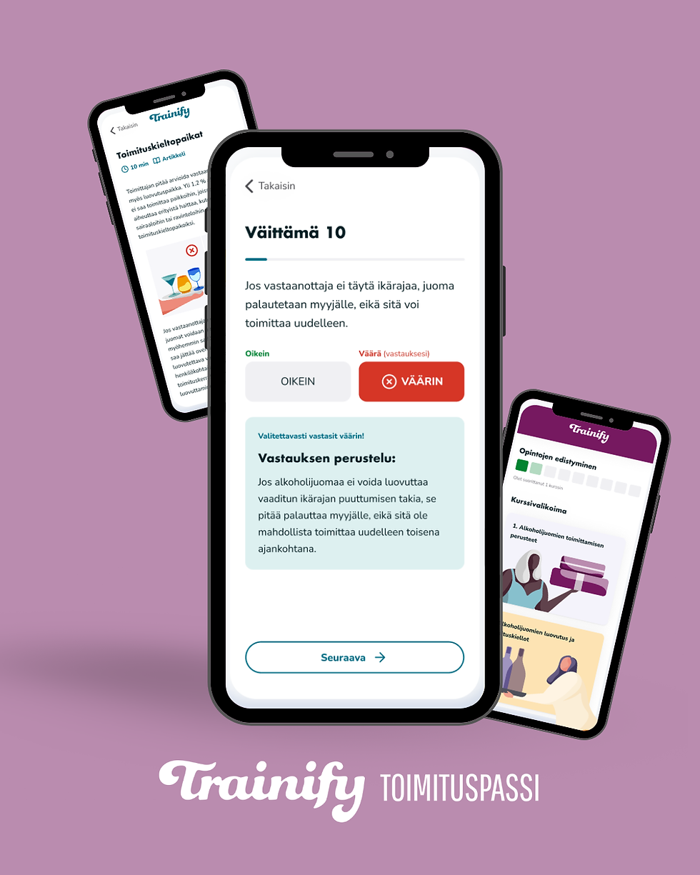Trainify learning app study materials for Alcohol Delivery Passpor test